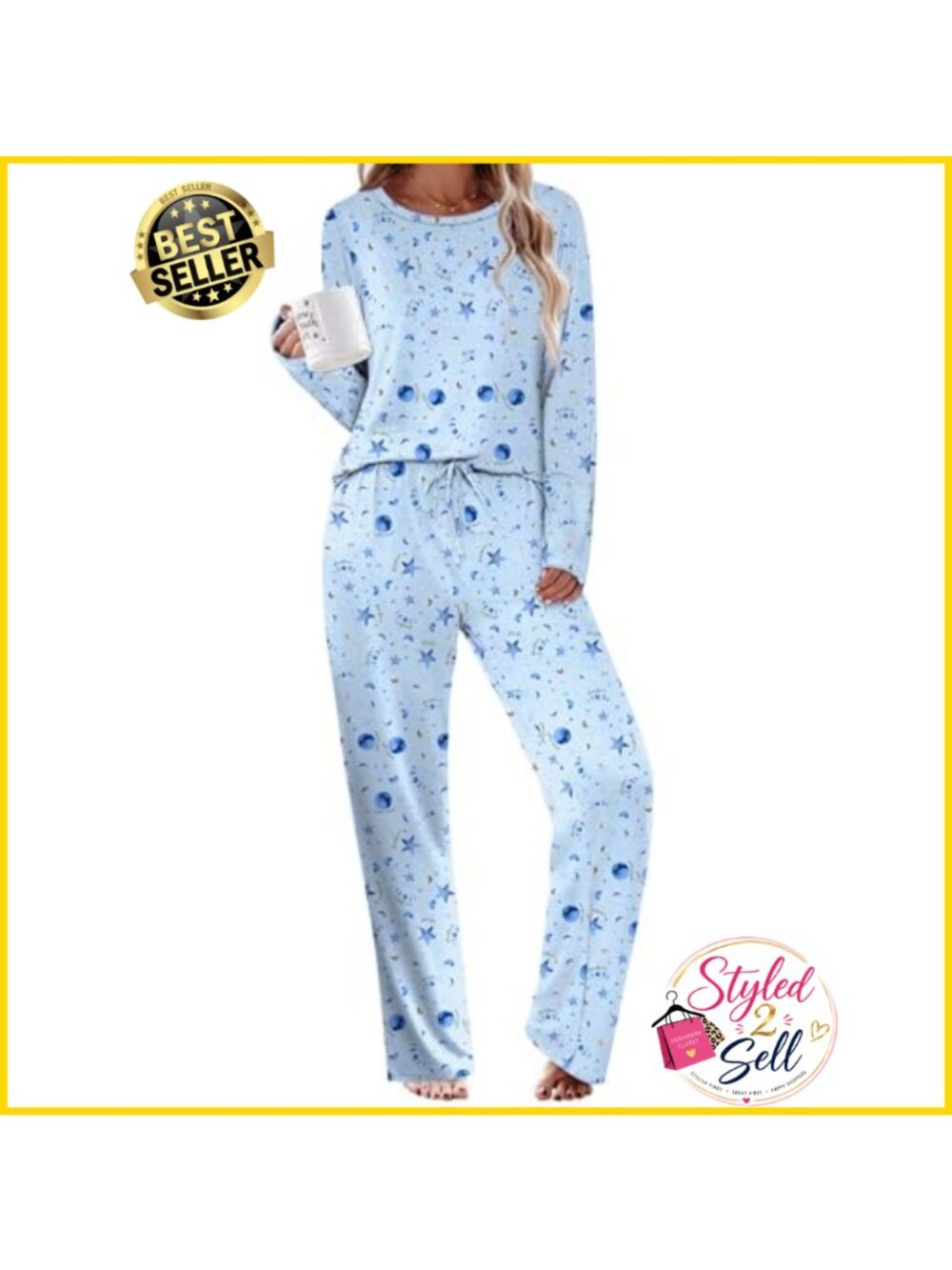 Women's 2 Piece Pajama Set Long Sleeve Lounge Sleepwear with Pockets